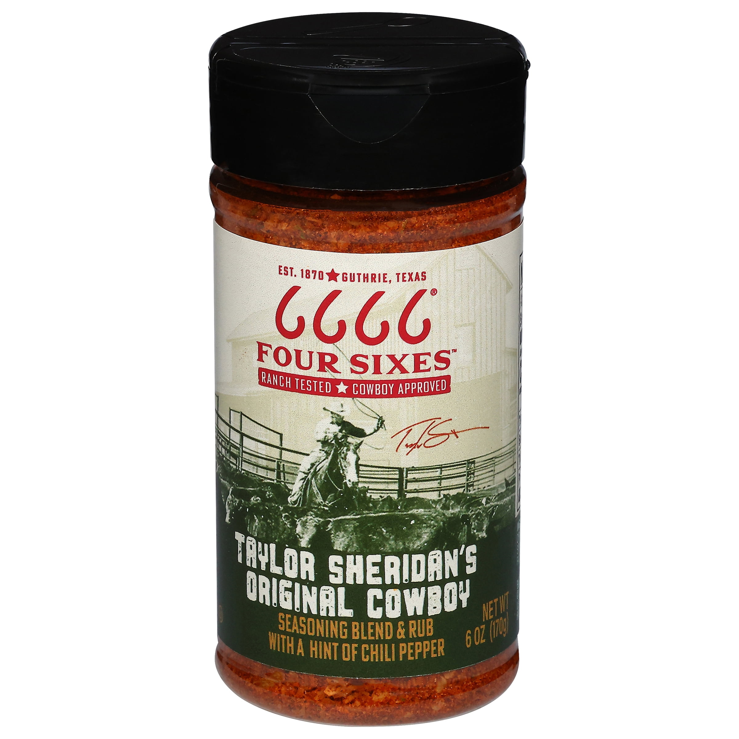 Four Sixes Taylor Sheridans Original Cowboy Seasoning Blend and Rub, Hint of Chili, 6 oz Bottle