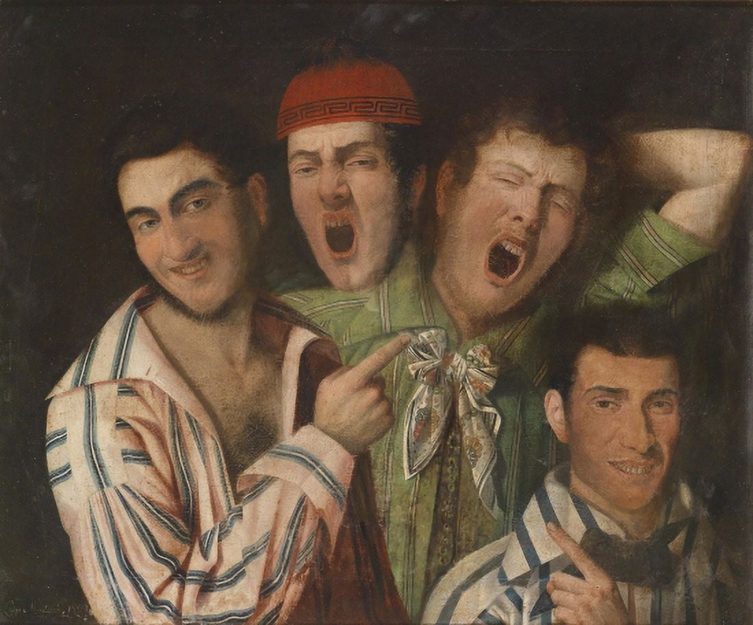 Four Sleepy Yawning Men 1850 Vintage Art Canvas Art - (18 x 24)