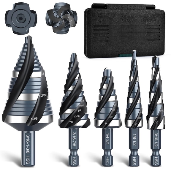 Four Spiral Flute Step Drill Bit Set, 3PCS 1/8"-7/8" High-Speed Steel Unibit Step Bits with 1/4" Hex Shank for Stainless Steel Metal Aluminum Wood Plastic