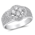 thumbnail image 1 of Four Stone Floral Women's Engagement Ring, Pave Set Cluster Anniversary Ring, 2.1 Ct Simulated Round Cut Diamond Ring, 14K White Gold Plated, Pomise Proposal Wedding Ring For Her Bithday Gift, 1 of 2