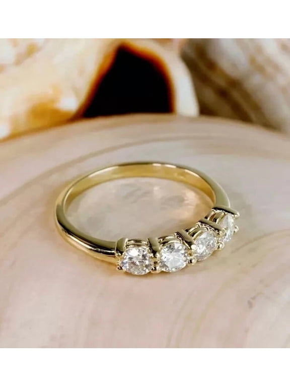 Four Stone Ring 14K Yellow Gold Plated 2Ct Round Cut Simulated Diamond Women Wedding Ring size- 7.5