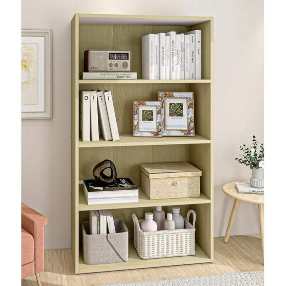 Four-Tier Living Room Bookshelf, Small Bookcase with 3 Shelves for Small Spaces, Standing Display Bookshelf with Storage, Book Shelves for Bedroom, Office, Milky White