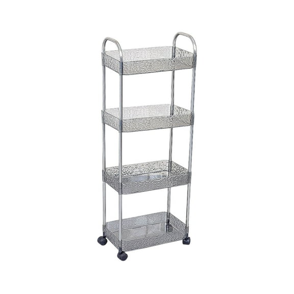 Four Tier Multi - Layer Movable Storage Rack - Plastic Trolley for Kitchen, Bathroom, and Living Room - Efficient Space Organizer with Wheels for Easy Mobility and Versatile Use,Gray