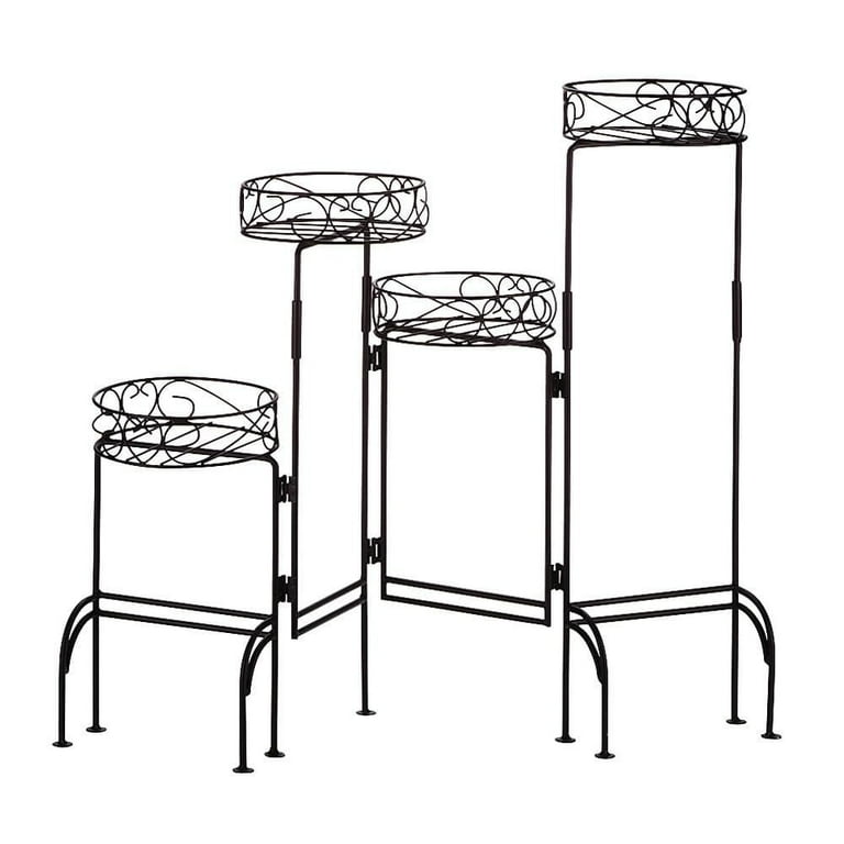 Four-Tier Plant Stand Screen, Black Finish Metal Four-Tier Plant Stand Screen, Black Finish Metal