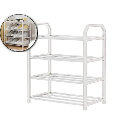 Four-Tier Plastic Shoe Rack, Stackable Closet Organizer, Ventilated Bedroom Storage Shelf for Entryway Use