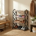 thumbnail image 1 of Four-Tier Simple Shoe Rack Organizer, Space-Saving Footwear Storage Stand, Sturdy Daily Use Shoe Holder, Home Living Room Compact Shoe Storage Solution, 16.54*7.87*20.47in, Black, 1 of 9