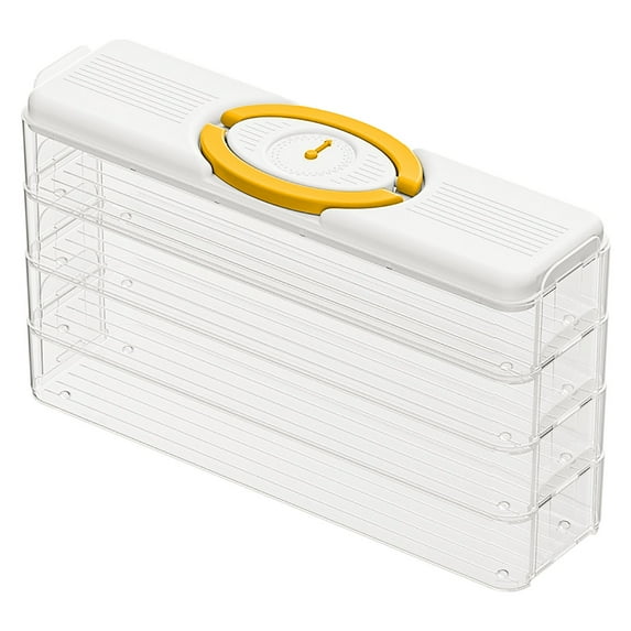 Four Tier Yellow Freezer Storage Container 11x3x7 Inch Kitchen Organizer for Dumplings Eggs with Side Access Door Refrigerator Box