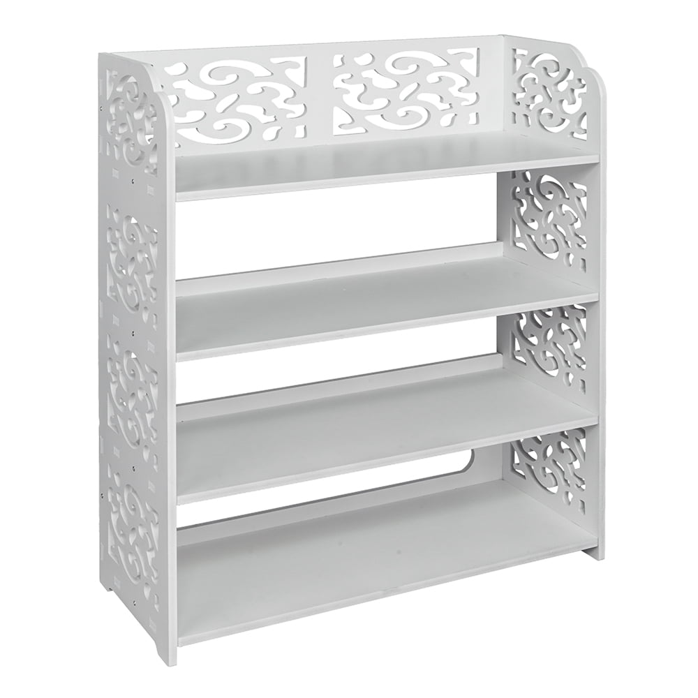 Four Tiers Carved Shoe Rack, White