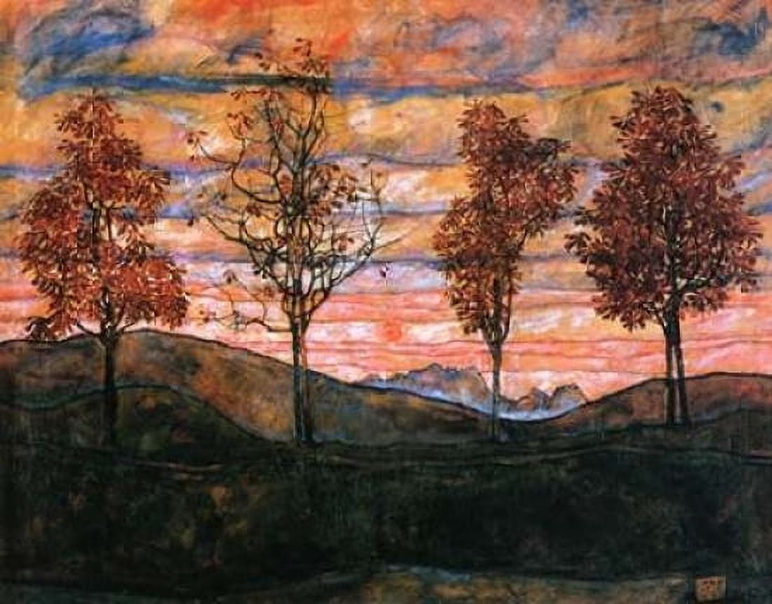 Four Trees 1917 Canvas Art - Egon Schiele (22 x 28)