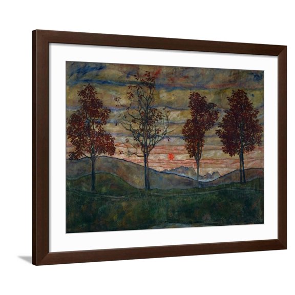 Art.com Four Trees, 1917 Giclee Print by Egon Schiele, Brown Frame Wall Art, 40" x 32"