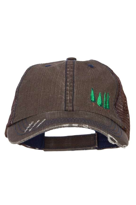 Four Trees Embroidered Cotton Mesh Cap - Brown OSFM