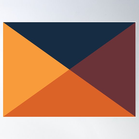 Four Triangular Colors | Maroon, Orange, Cyan And Red Orange Poster Wall Art, Modern Wall Decor For Living Room Bedroom, 8x12 UNFRAMED