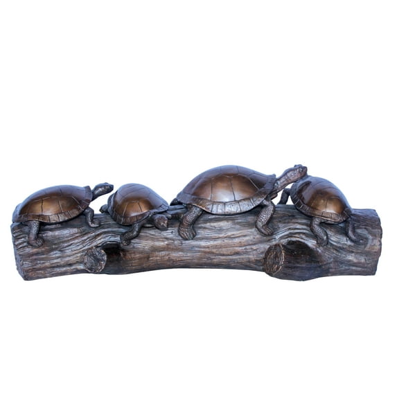 Four Turtles on Tree Log Bronze Statue, Charming Wildlife Decor 39" x 15" x 10"H
