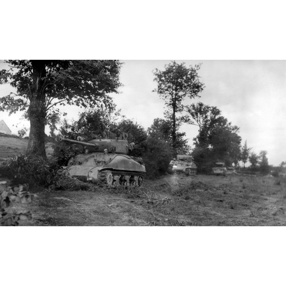 Four U.S. Sherman Tanks Hiding In A Norman Hedgerow During The Battle ...
