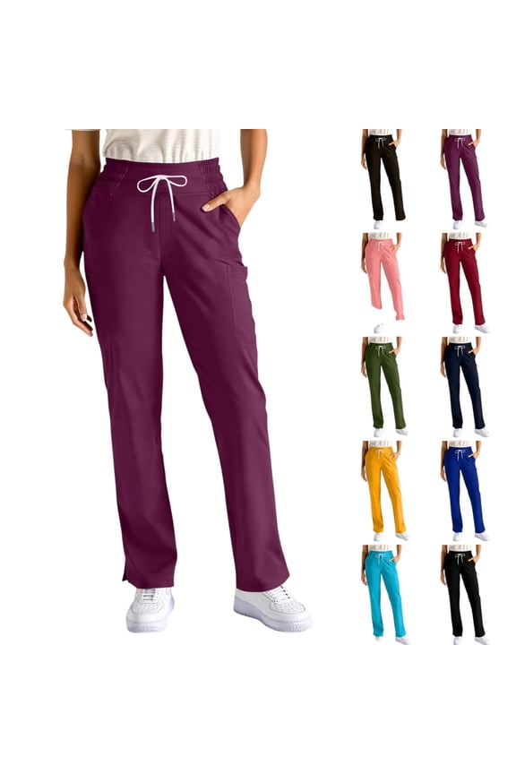 Four Way Stretch Scrub Pants for Women Slim Fit Anti-Wrinkle Yoga Waistband Jogger Medical Uniform Work Pants 2026 Black M