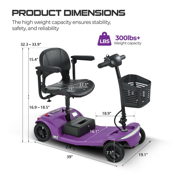 Four-Wheel Compact Electric Mobility Scooter, Folding Mobility Scooter For Seniors, Compact Mobility Vehicle, Equipped With A 250W Motor, Suitable For Adults Weighing No More Than 300 Lbs