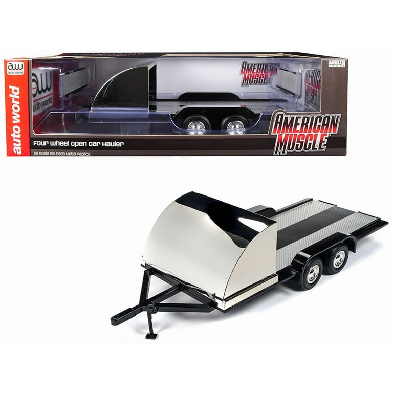 Four Wheel Open Car Hauler Trailer Black for 1/18 Scale Models by