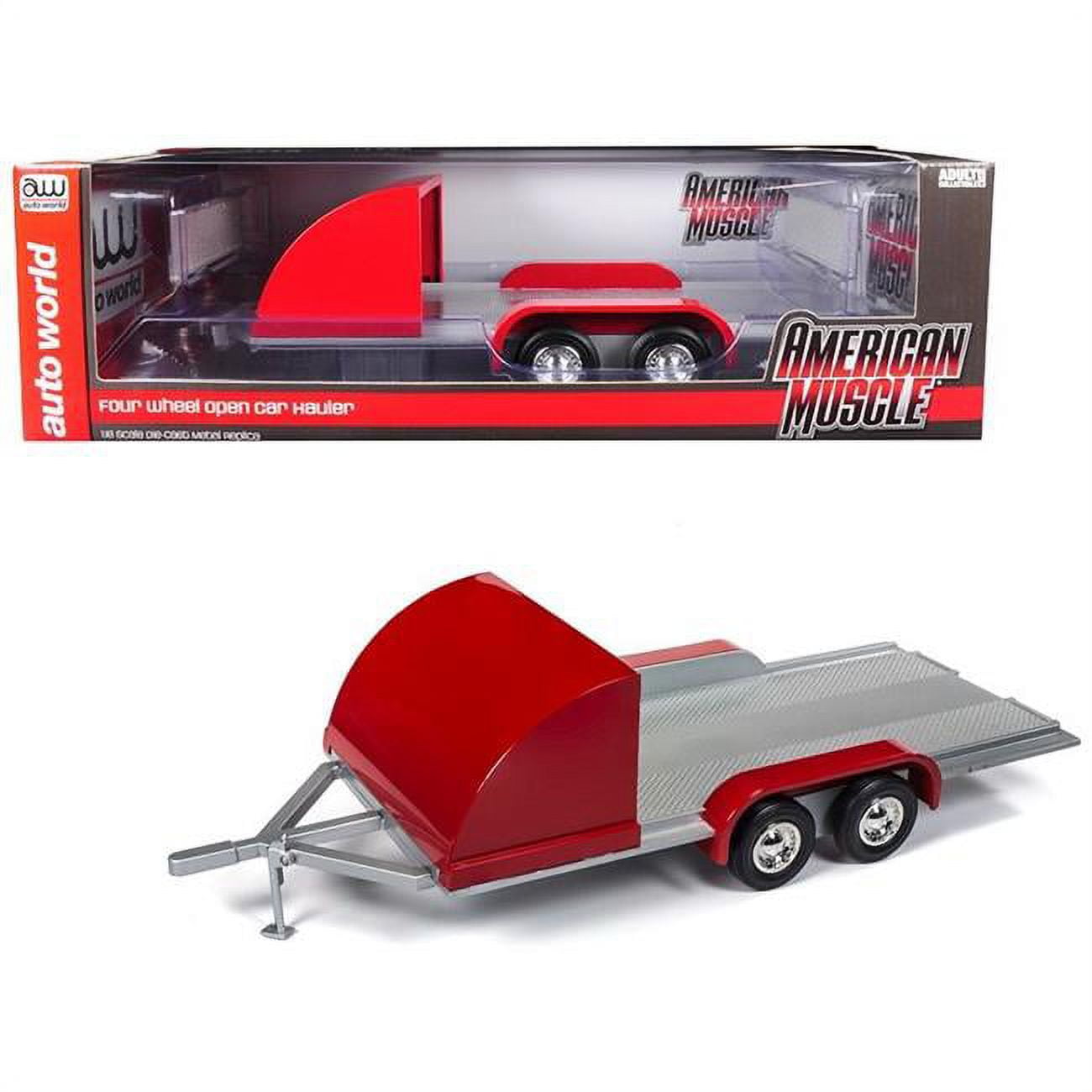 Four Wheel Open Car Hauler Trailer Black for 1/18 Scale Models by