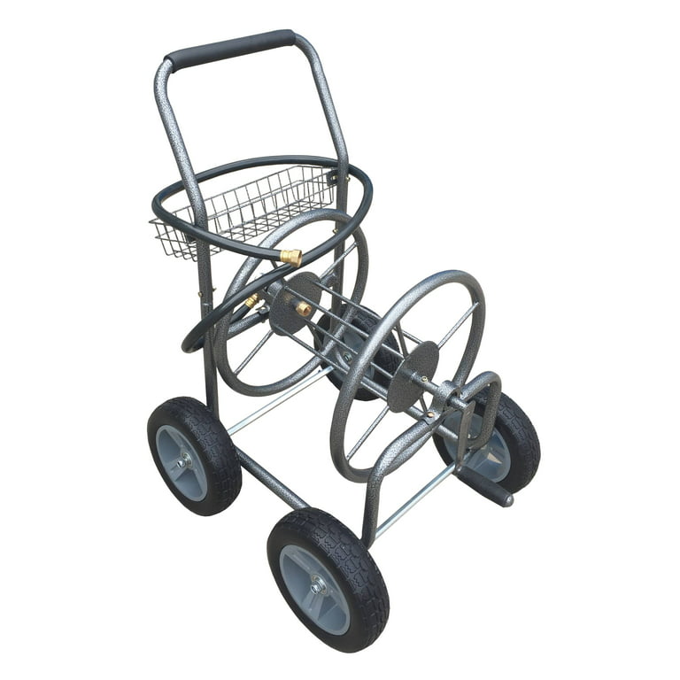 Four Wheel Outdoor Hose Reel Cart with Leader Hose 