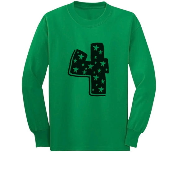 Four Years Old Birthday Gift Idea - I'm 4 Superstar Long sleeve kids T-Shirt Small Green