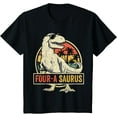 thumbnail image 1 of Four a Saurus Birthday T Rex 4 Year Old Dino 4th Dinosaur Unisex T-Shirt for Men Women Kids,Black Color,Size L, 1 of 5