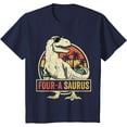 thumbnail image 1 of Four a Saurus Birthday T Rex 4 Year Old Dino 4th Dinosaur Unisex T-Shirt for Men Women Kids,Navy Color,Size 5/6, 1 of 5