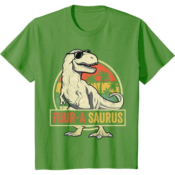 Four a Saurus Birthday T Rex 4 Year Old Dino 4th Dinosaur Unisex T-Shirt for Men Women Kids