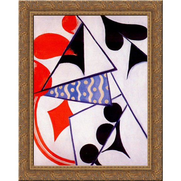 Four aces (Simultaneous Composition) 24x20 Gold Ornate Wood Framed Canvas Art by Olga Rozanova