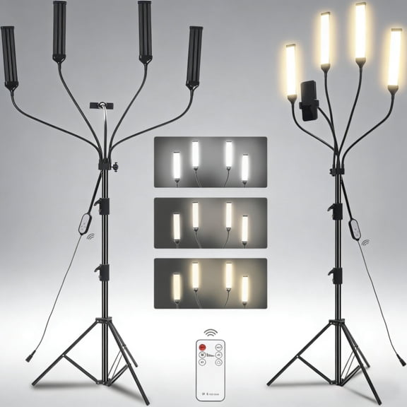 Four-arm LED Fill Light with Tripod Stand 2.4G Remote 2800K-6500K for Live Streaming Video Recording Makeup YouTube Videos