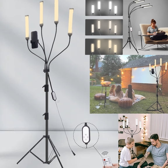 Four-arm LED Photography Light,with Tripod Light Stand and 2.4G Remote,2800k-6500k Fill Light for Live Stream Video Recording Eyebrow Tattoo Makeup YouTube Videos