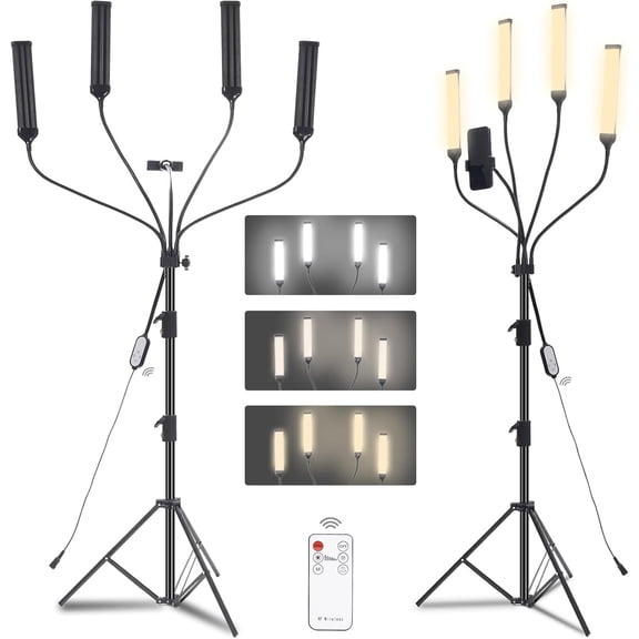 Four-arm LED Photography Light,with Tripod Light Stand and 2.4G Remote,2800k-6500k Fill Light for Live Stream Video Recording Eyebrow Tattoo Makeup YouTube Videos