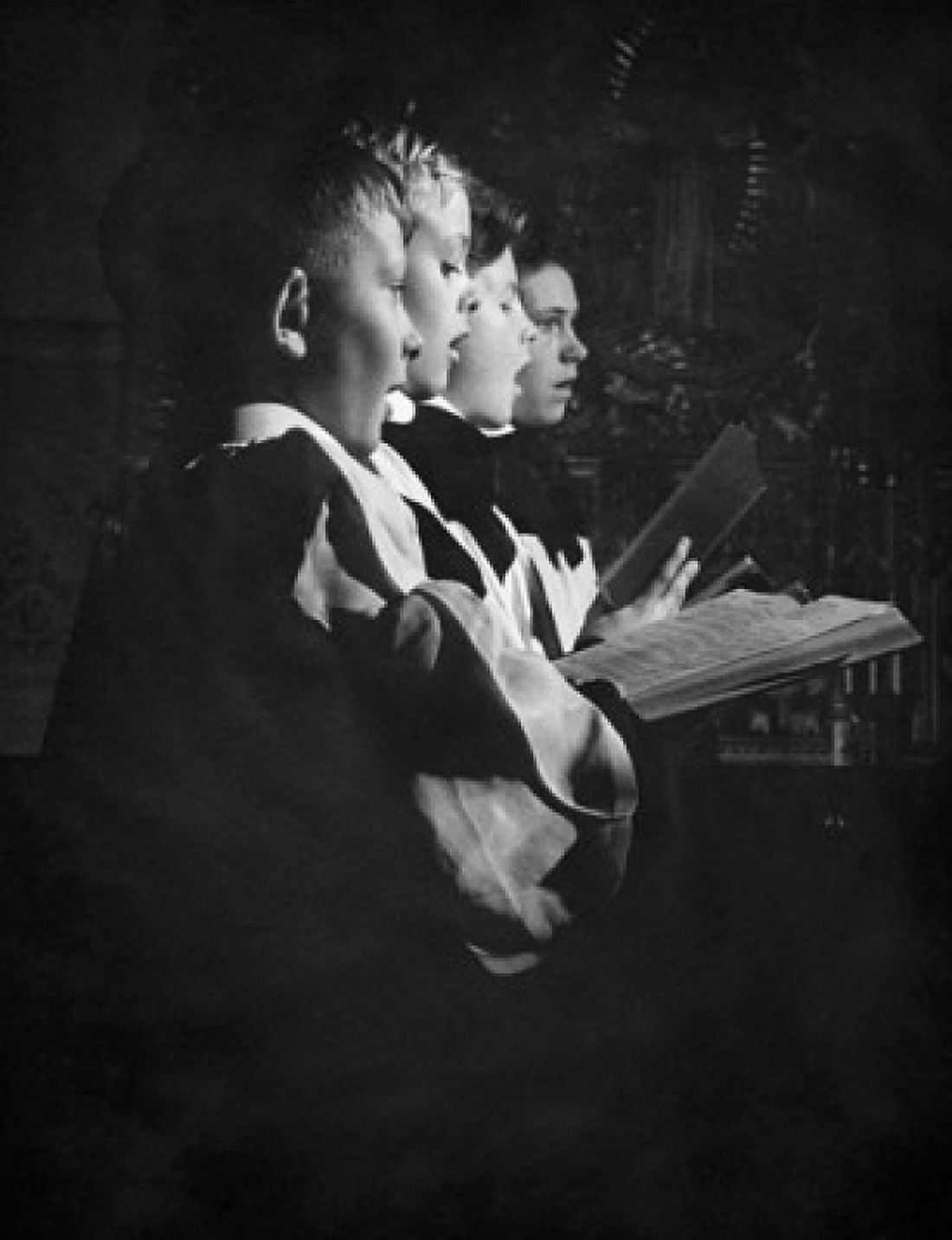 Four boys praying in a church Canvas Art - (24 x 36)