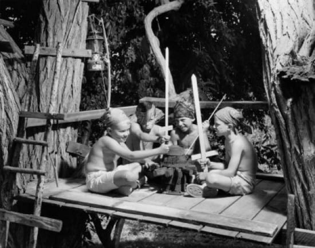 Four boys pretending to be pirates Canvas Art - (24 x 36)