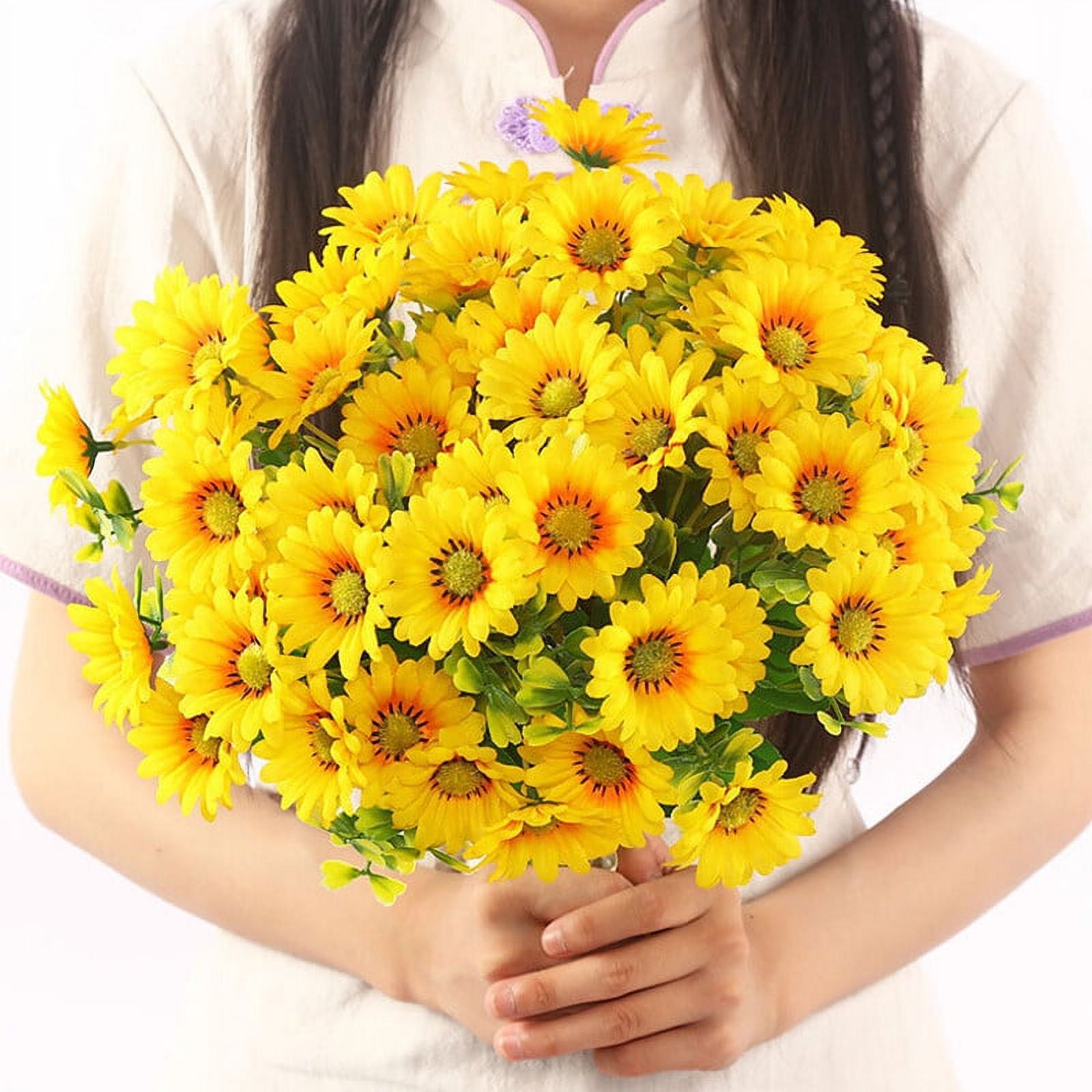 Four bundles 60 Artificial Sunflower Flowers, Silk Fake Sunflowers
