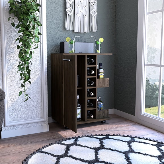 Four casters, rail - guarded open shelves | Fit for home bar display, durable furniture