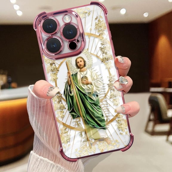 Four-corner anti-fall St. Judah pattern mobile phone case, suitable for iPhone17/16/15/14/13/12/11 X Xs pro max, anti-fall, shockproof, transparent, St. Judah mobile phone protective cover, strong