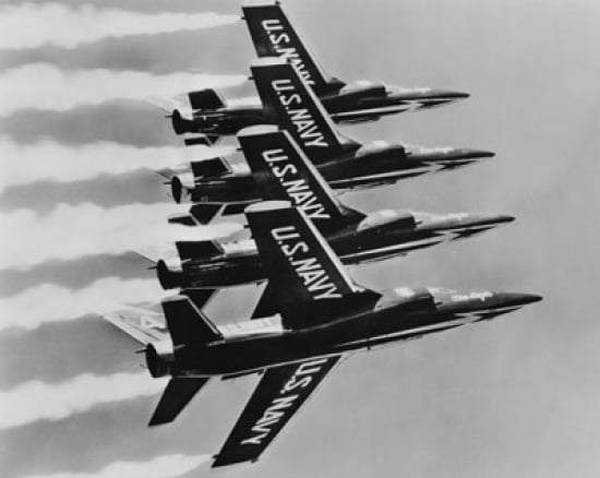 Four fighter planes flying in a formation Blue Angels US Navy Precision Flight Team Canvas Art - (18 x 24)