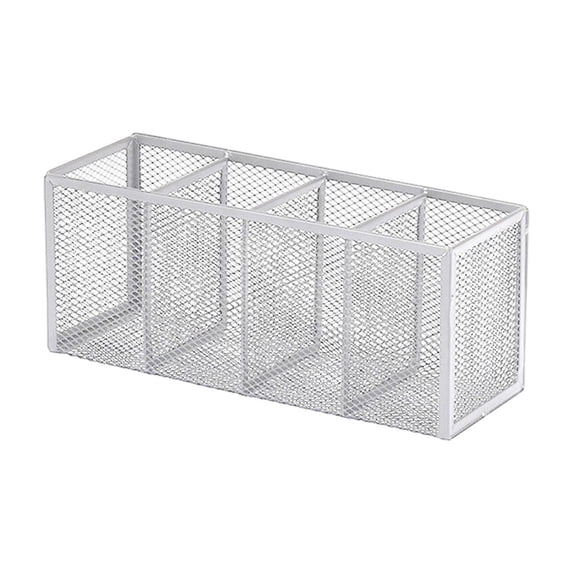 Four-grid Metal Mesh Storage Rack, sturdy desktop stationery organizer, compact non-slip holder for office art cosmetic supplies,,Silver