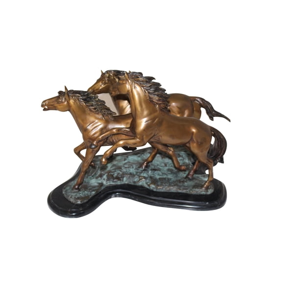 Four Horses Running Bronze Statue – Weather-Resistant Stunning Sculpture, Elegant Decor for Home, Office, or Garden Art Piece for Horse Lovers – 20”L x 14”W x 12”H