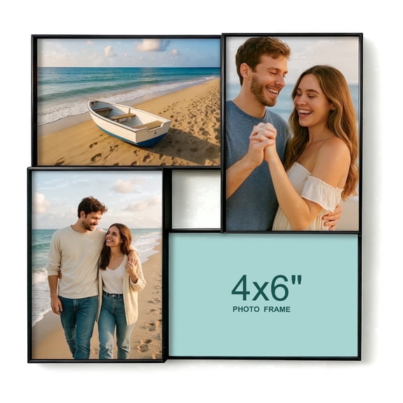 WARM&LOVE Black 4x6 Collage Picture Frame, 5-Opening Wooden Photo Frame with HD Acrylic, Minimalist Black Wall Mount & Tabletop Display for Home Decor