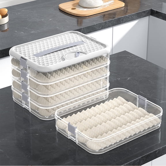 Four-layer food storage container, plastic biscuit box, stackable biscuit box, dumpling storage box, airtight food container with lid.White,12*9 inches.