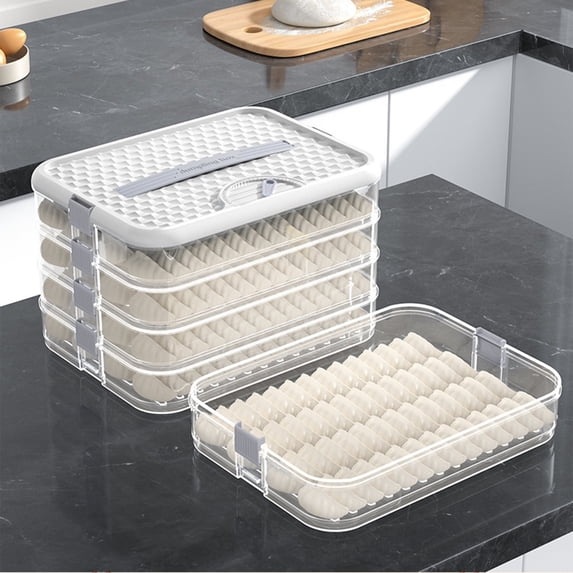 Four-layer food storage container, plastic biscuit box, stackable biscuit box, dumpling storage box, airtight food container with lid.White,12*9 inches.