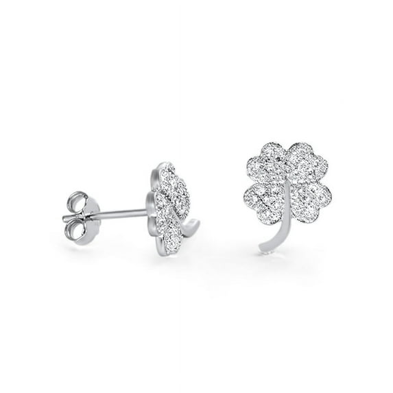 Four leaf Clover CZ Earrings, Sterling Silver 925 with Gift Box