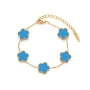 Four-leaf clover stainless steel bracelet for ladies, 18K gold-plated lucky five-leaf flower link bracelet, festival gift