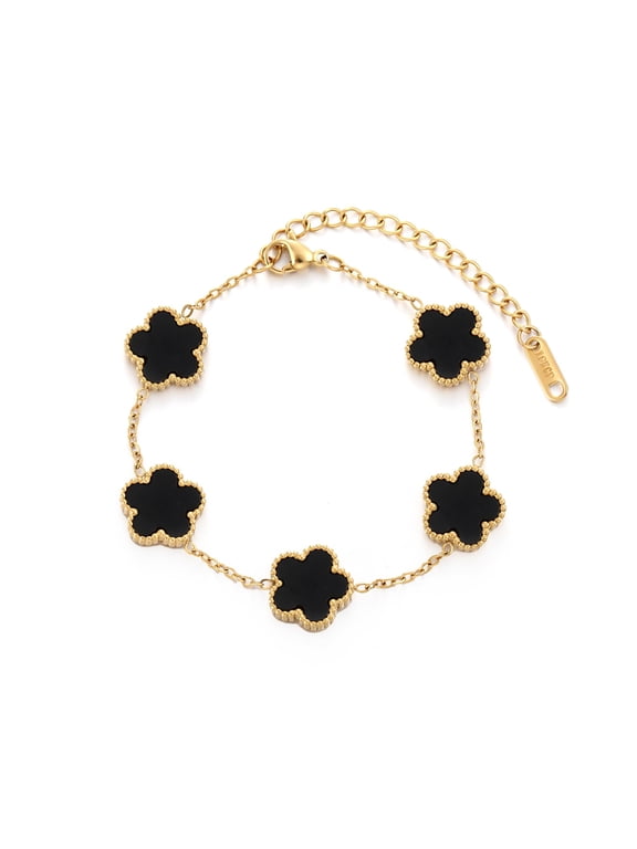 Four-leaf clover stainless steel bracelet for ladies, 18K gold-plated lucky five-leaf flower link bracelet, festival gift