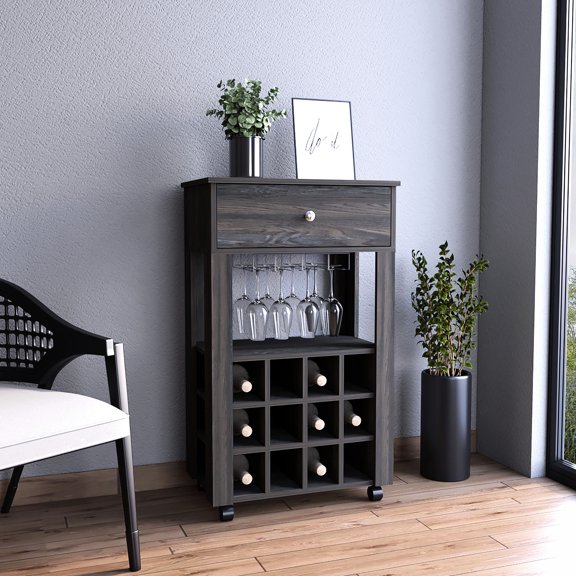 Four - leg design | Comes with 12 wine racks, open shelf and drawer for various storage | Experience flexible storage for bar items