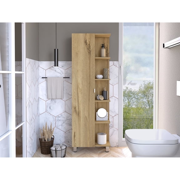 Shallow Shelves & Covered Cabinet - Freestanding Bathroom Storage Option
