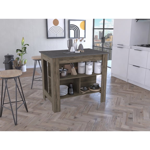 Four legs structure - Shelf storage space - Family kitchen - Particle board island for long - term use