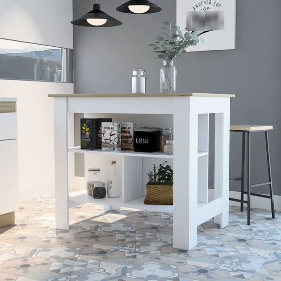 Four legs, three shelves kitchen island / Spacious leg room for meal prep while sitting