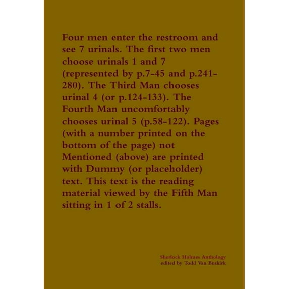 Four men enter the restroom and see 7 urinals. The first two men choose urinals 1 and 7 (represented by p.7-45 and p.241, (Hardcover)